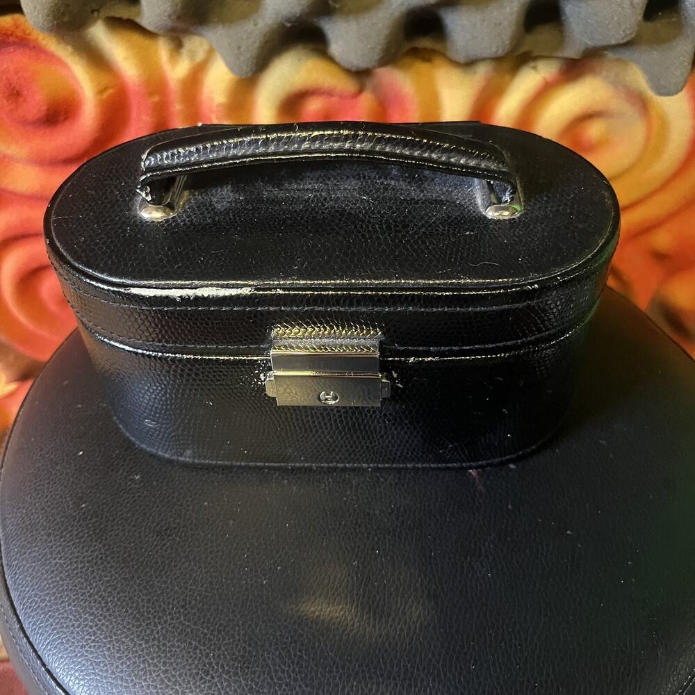 Talbots Oval Black Jewelry Box 5 Sections With Mirror Jewelry Included